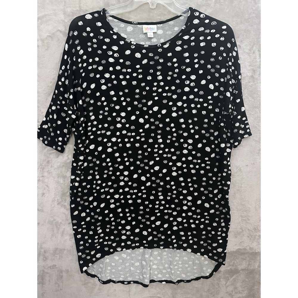 LuLaRoe Top Womens Small‎ Black White Polka Dot Stretch High Low